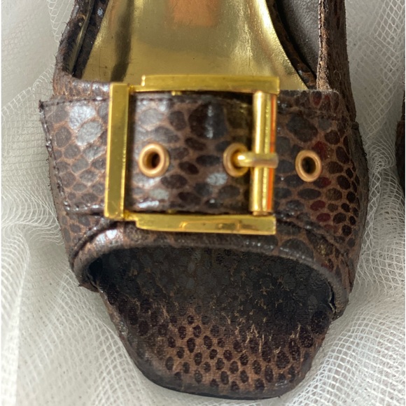 MANDEE Brown Faux Snakeskin Leather Peep-Toe Heels - Picture 2 of 5